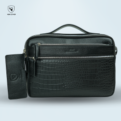 Crocodile Pattern Black Messenger Bag