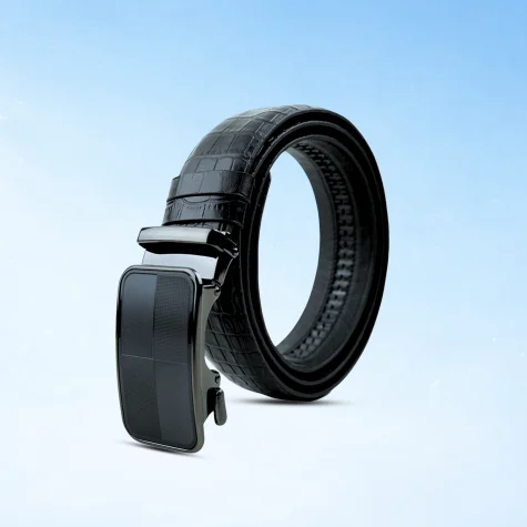 Black Crocodile Pattern Gear Buckle Belt