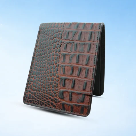 Crocodile Pattern Dark Chocolate Bi-fold Wallet