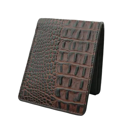 Crocodile-patter-dark-chocolate-Bi-fold-wallet