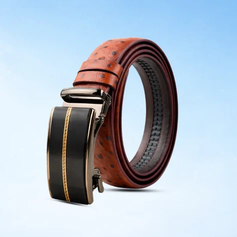 Ostrich Pattern Tan Gear Buckle Belt