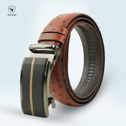 Ostrich Pattern Tan Gear Buckle Belt
