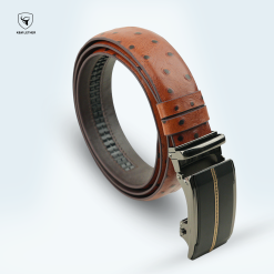 Alternative view of Ostrich Pattern Tan Gear Buckle Belt