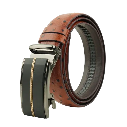 Ostrich-Pattern-Tan-Gear-Buckle-Belt