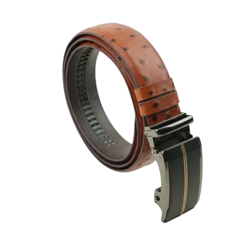 Ostrich-Pattern-Tan-Gear-Buckle-Belt
