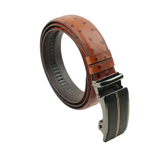 Ostrich-Pattern-Tan-Gear-Buckle-Belt