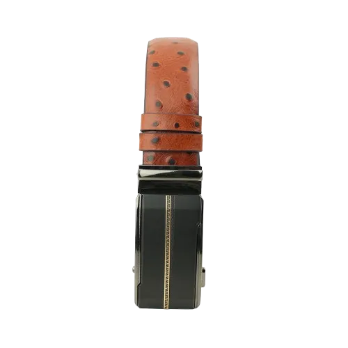 Ostrich-Pattern-Tan-Gear-Buckle-Belt
