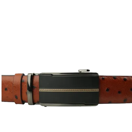 Ostrich-Pattern-Tan-Gear-Buckle-Belt
