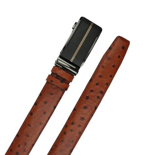 Ostrich-Pattern-Tan-Gear-Buckle-Belt