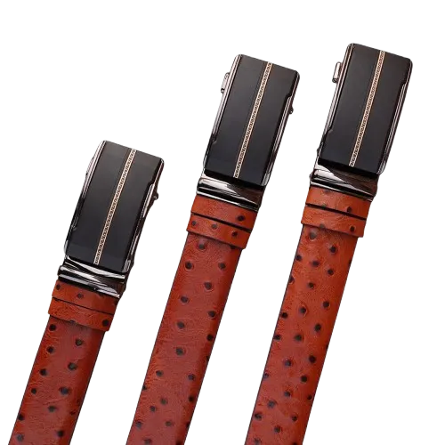 Ostrich-Pattern-Tan-Gear-Buckle-Belt