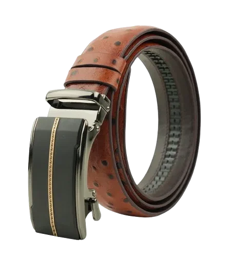 Ostrich-Pattern-Tan-Gear-Buckle-Belt